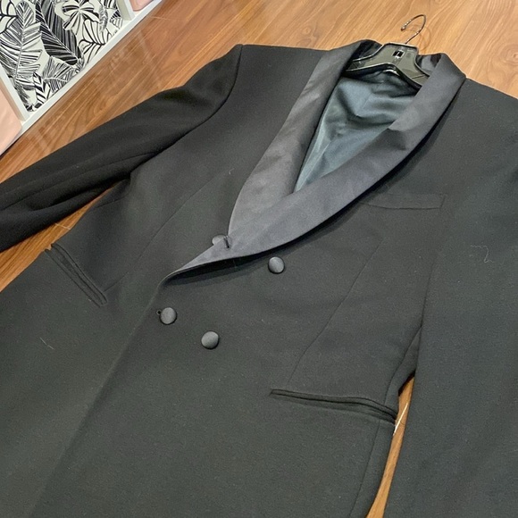 Giorgio Armani / black satin lapel ponte double breasted blazer jacket 56 IT XL - Picture 7 of 9